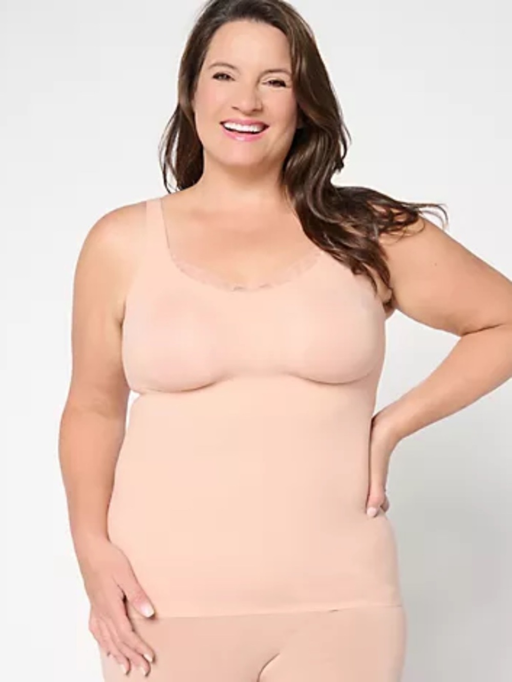 Evelyn & Bobbie Lace Trimmed V-Neck Seamless Bra Cami, Sz S a72566